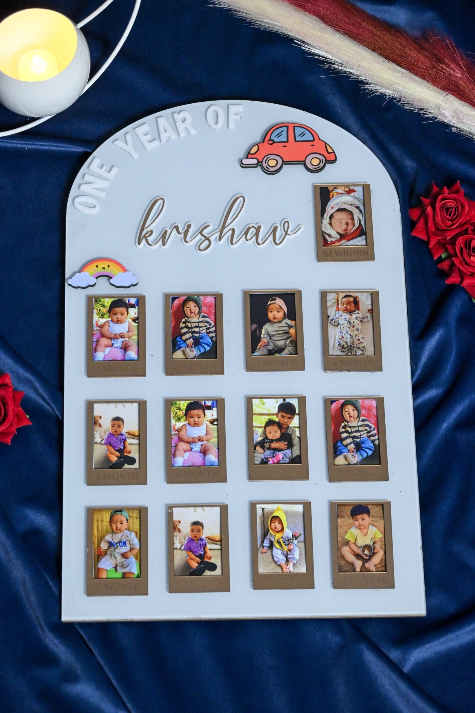 Arch Baby Photo Board Ice Blue,Maroon,Beige - Image 3